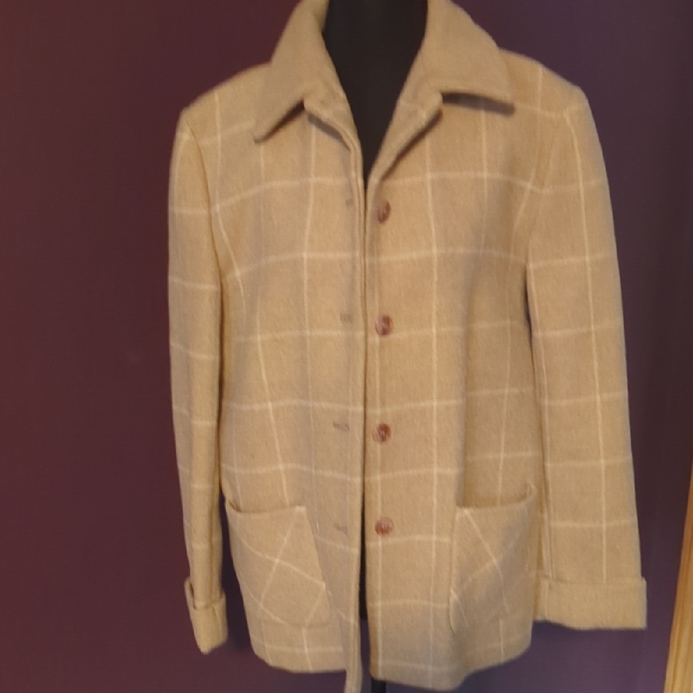 Tan Windowpane Check Blazer with Notched Lapel
